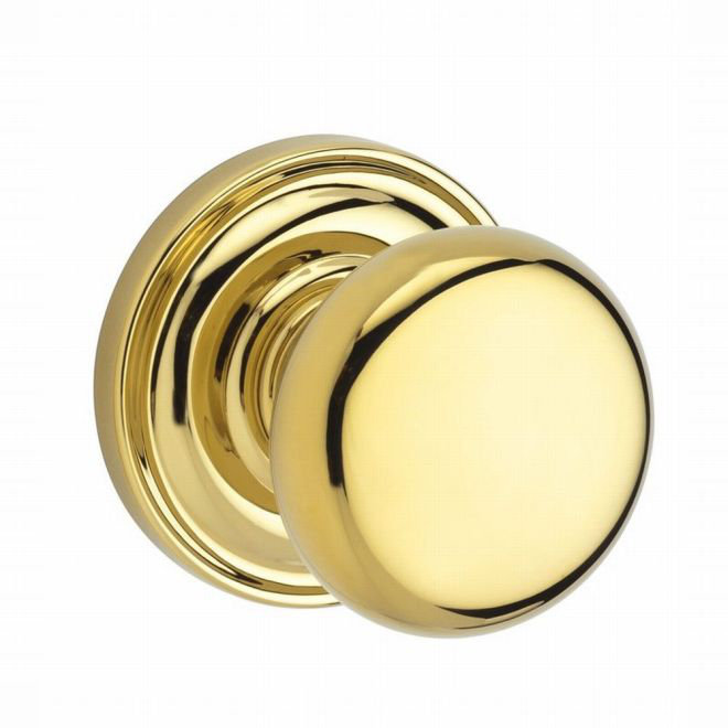 Polished Brass Round Single Dummy Door Knob with Traditional Rose