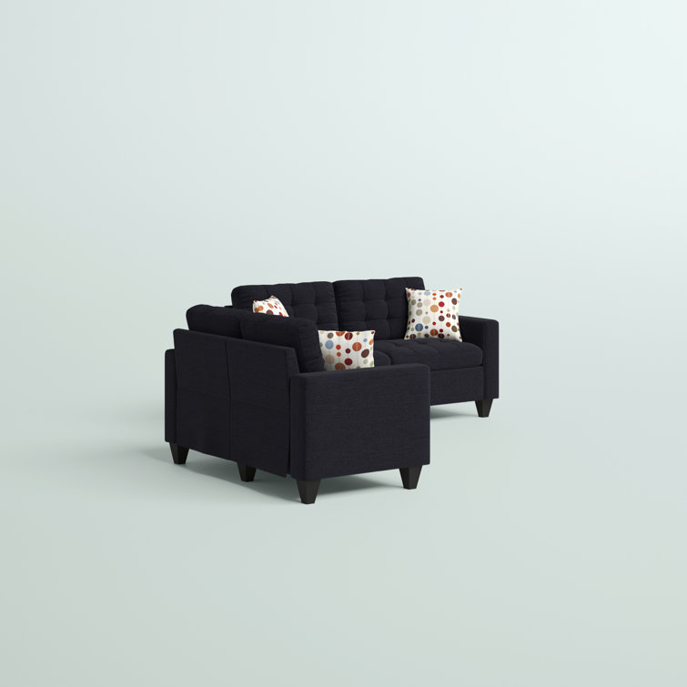 Black Polyester Blend Sofa and Loveseat Set with Dark Brown Legs