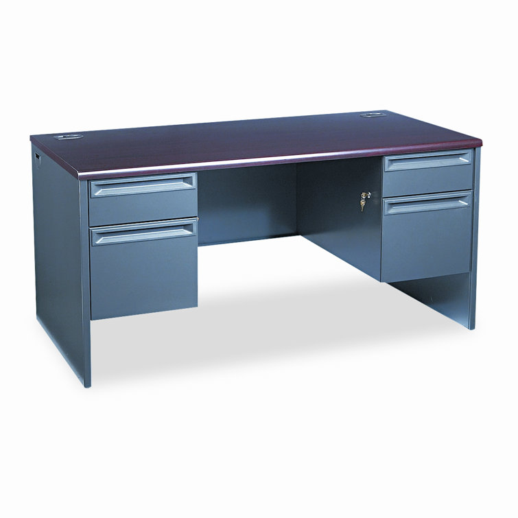 Executive Mahogany Charcoal Desk with Filing Cabinet and Drawer