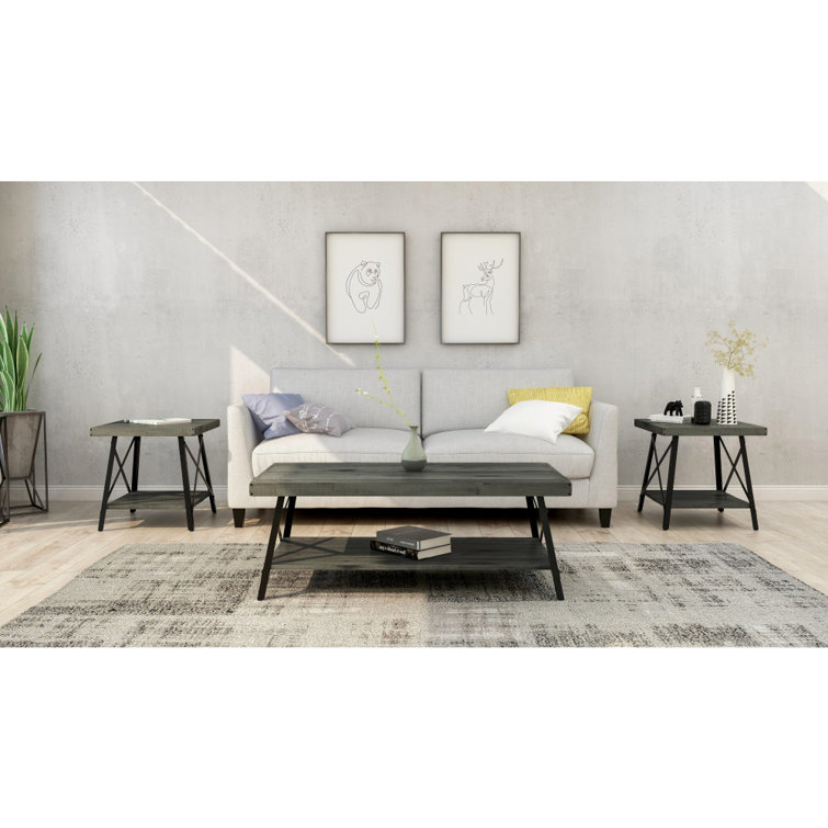 Emerald Chandler Antique Gray 48" Rustic Steel-Legged Coffee Table