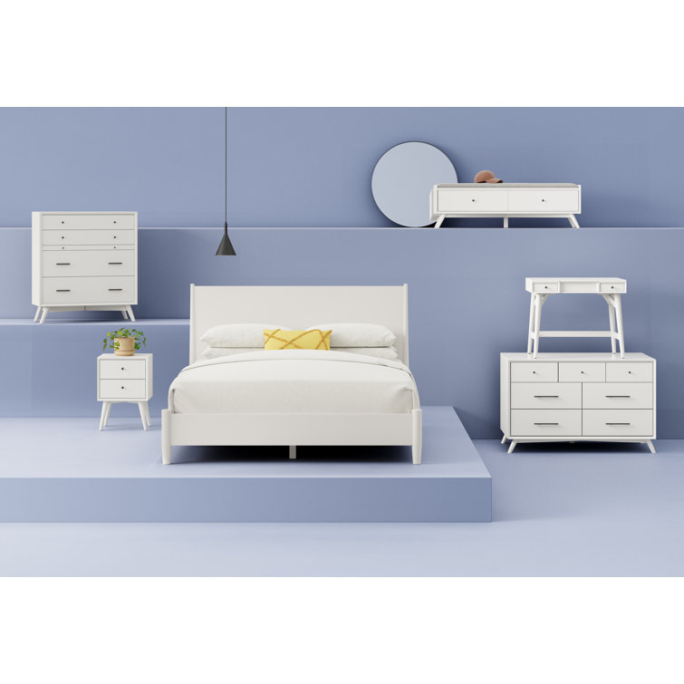Elegant White Mahogany 2-Drawer Mid-Century Modern Nightstand