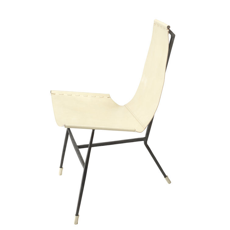 Abilene Off-White Leather and Iron Lounge Chair