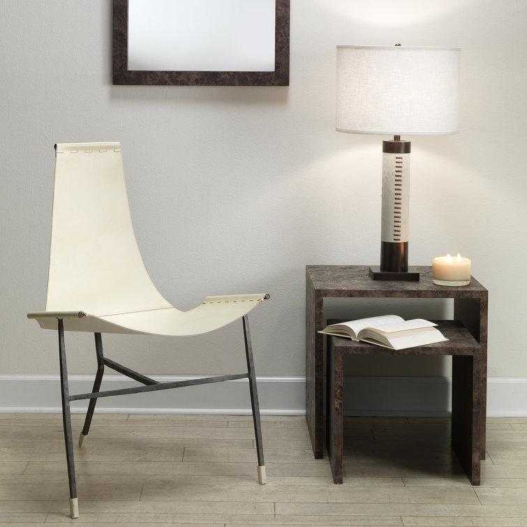 Abilene Off-White Leather and Iron Lounge Chair