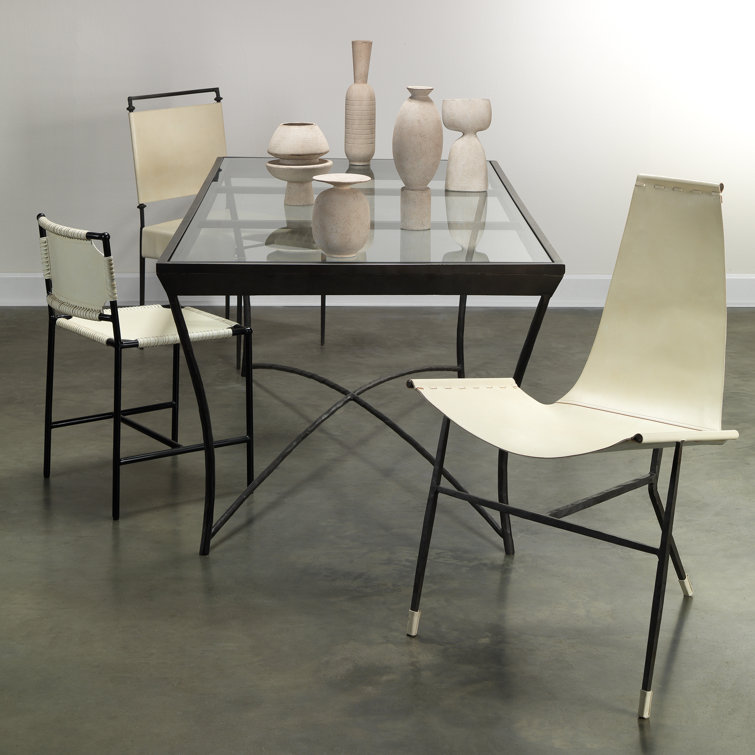 Abilene Off-White Leather and Iron Lounge Chair