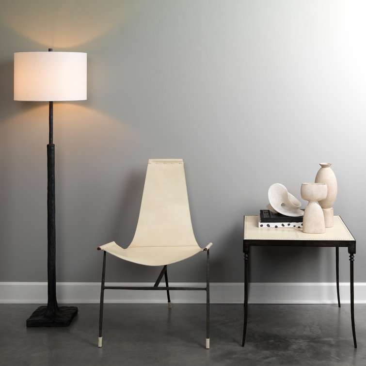 Abilene Off-White Leather and Iron Lounge Chair