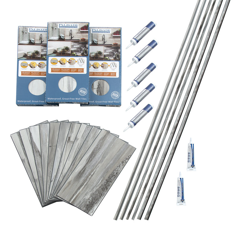 Louvre Granite 23.2" x 11.1" Vinyl Tile Shower Kit
