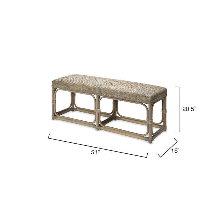 Coastal Comfort Taupe Rattan Bench with Light Wood Tone