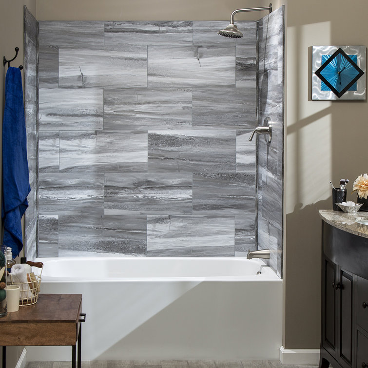 Hermitage Granite Gray Vinyl Tile Shower Kit with Interlocking Design