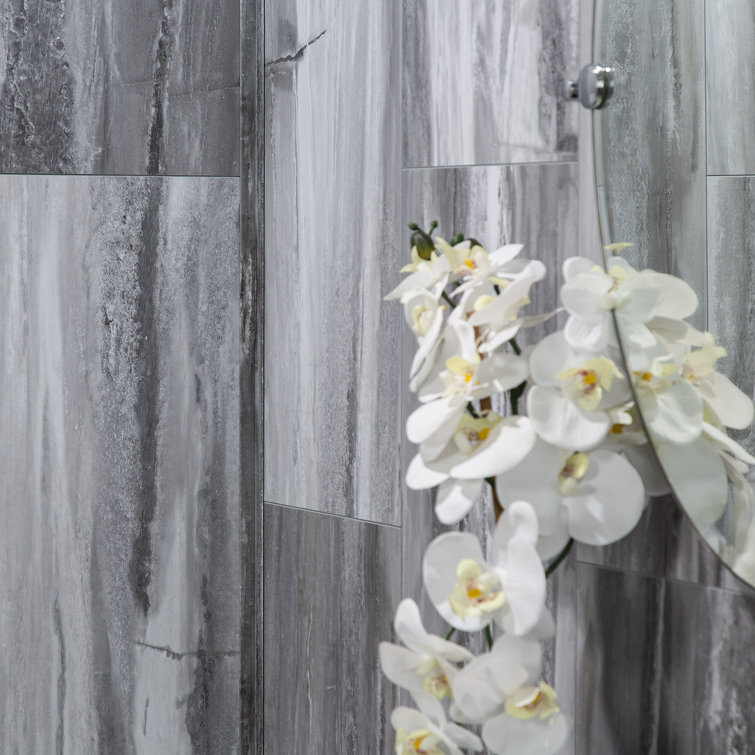 Hermitage Granite Gray Vinyl Tile Shower Kit with Interlocking Design