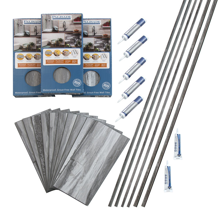 Hermitage Granite Gray Vinyl Tile Shower Kit with Interlocking Design