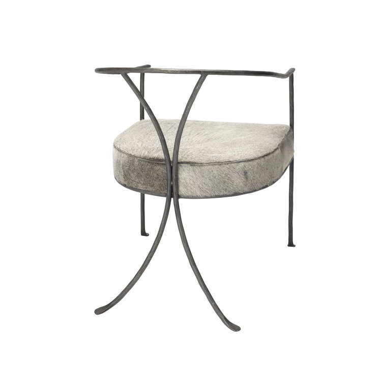 Gray Leather and Black Iron Handcrafted Armchair