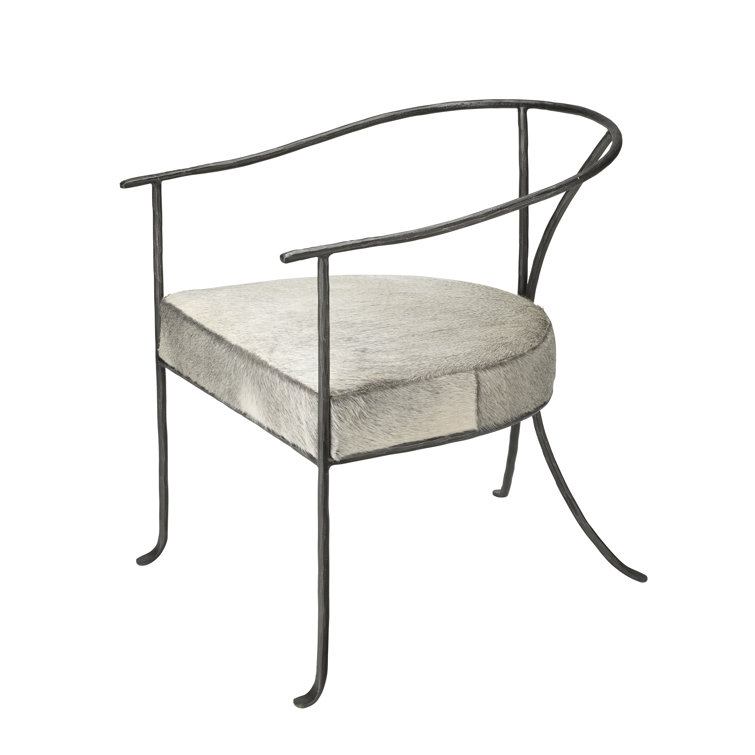 Gray Leather and Black Iron Handcrafted Armchair
