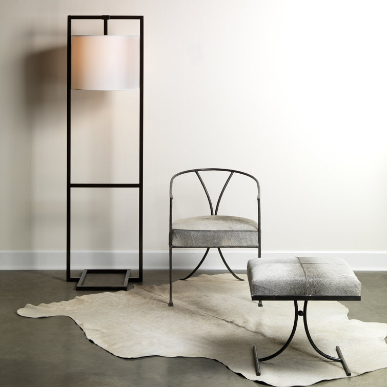 Gray Leather and Black Iron Handcrafted Armchair