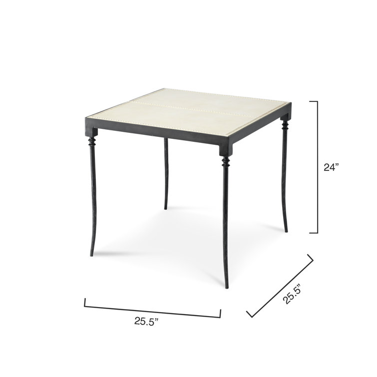 Cream Leather and Iron Saber Leg Side Table
