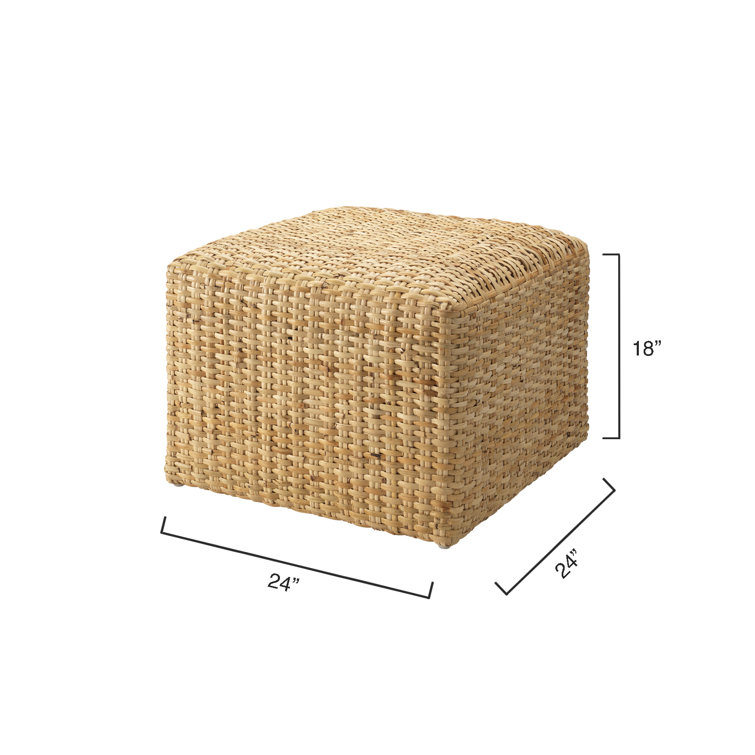 Natural Beige Handwoven Rattan Coastal Ottoman