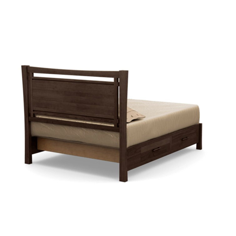 Queen Cognac Cherry Wood Frame Upholstered Storage Bed with Ebony Leather Headboard