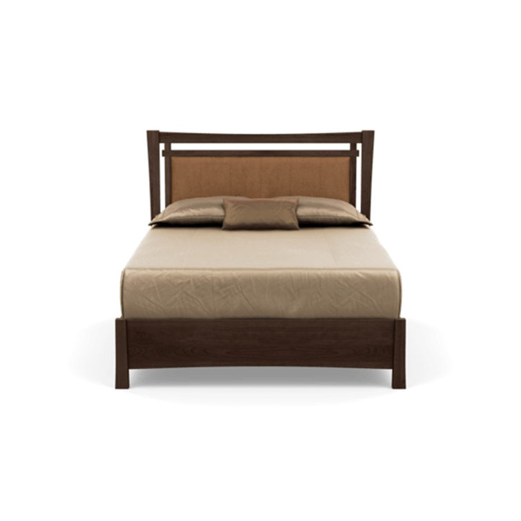 Queen Cognac Cherry Wood Frame Upholstered Storage Bed with Ebony Leather Headboard