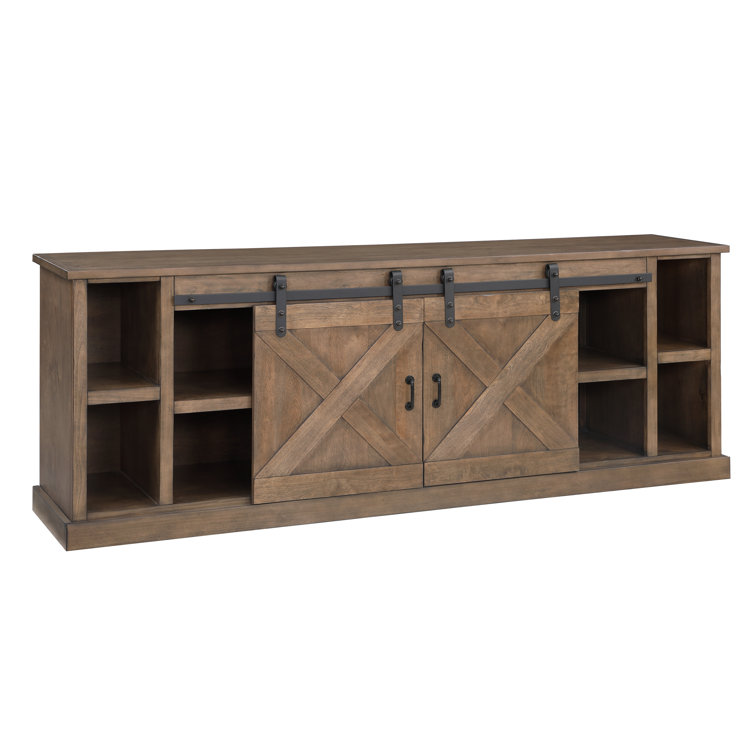 Barnwood 85 Inch Farmhouse TV Stand with Sliding Doors