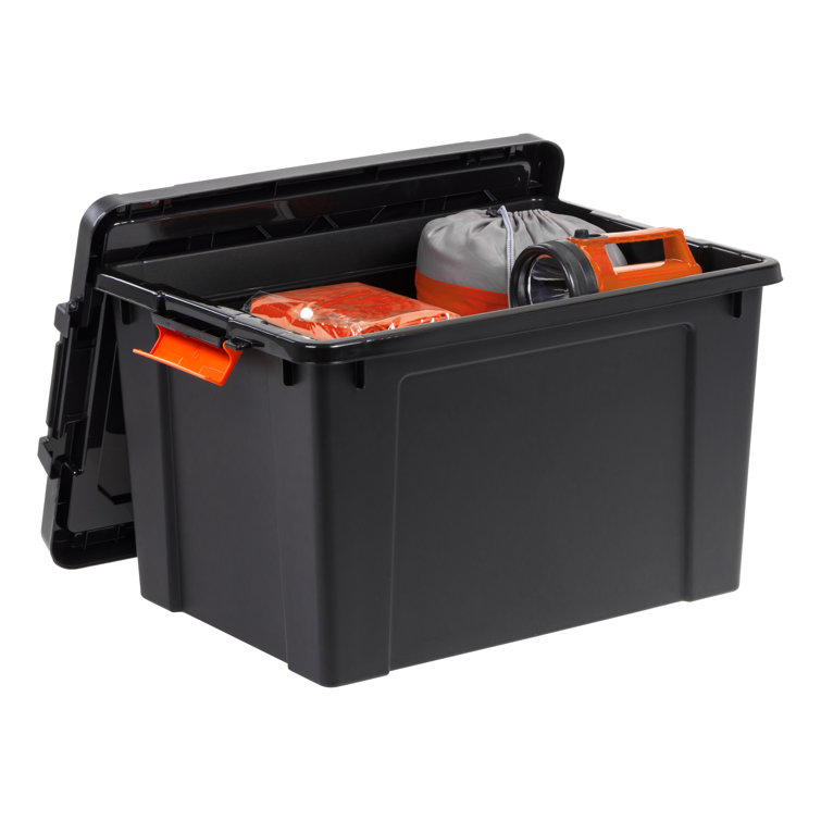 Heavy Duty Black Stackable Plastic Storage Bins with Lids