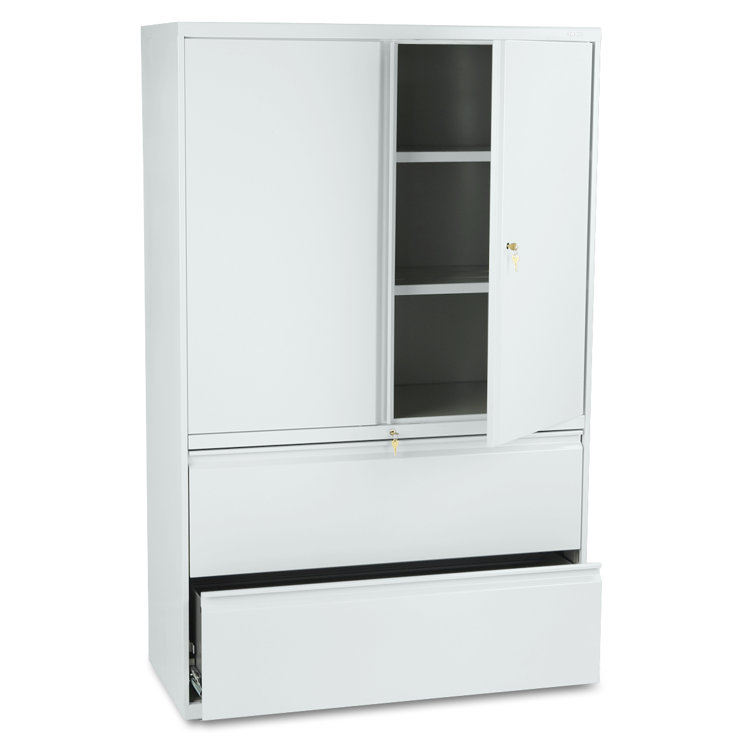 Modern Light Gray Lateral 2-Drawer Legal File Cabinet with Lock