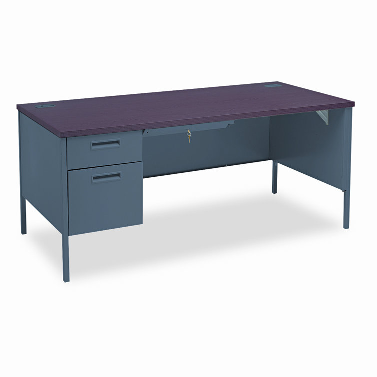 Mahogany and Charcoal Desk with Drawer and Filing Cabinet