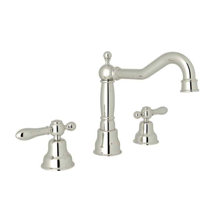 Elegant Traditional Polished Nickel 3-Hole Widespread Faucet with Porcelain Handles