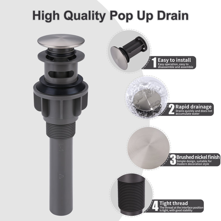 Brushed Nickel Pop Up Bathroom Sink Drain Stopper with Overflow