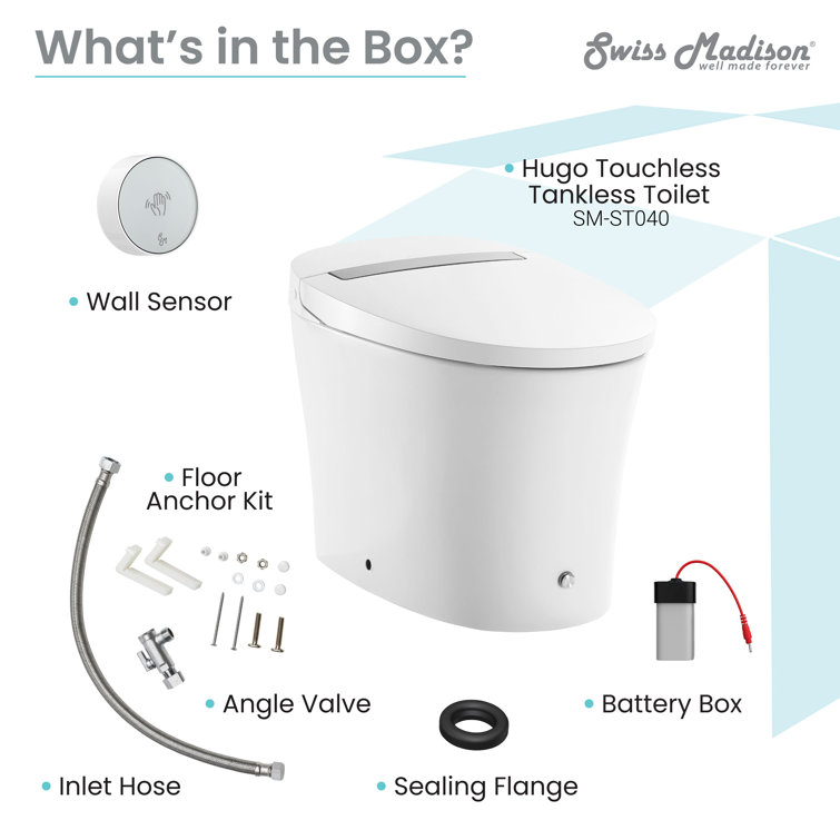 Hugo White Ceramic Elongated Dual-Flush Smart Toilet