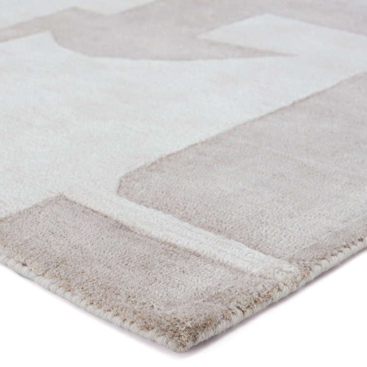 Hand Tufted Abstract Taupe and Cream Wool Rug 9' x 12'