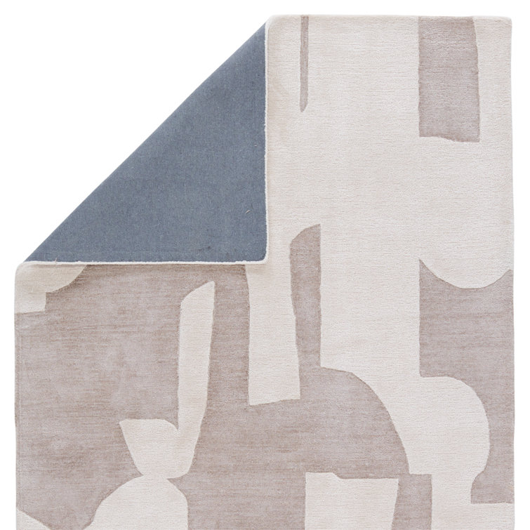 Hand Tufted Abstract Taupe and Cream Wool Rug 9' x 12'