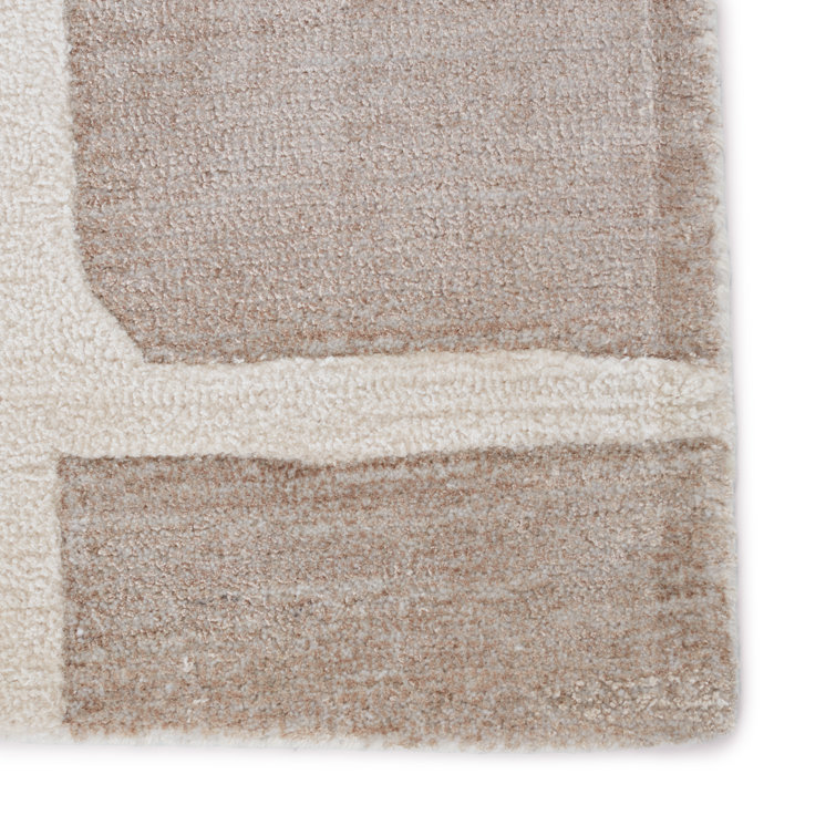Hand Tufted Abstract Taupe and Cream Wool Rug 9' x 12'