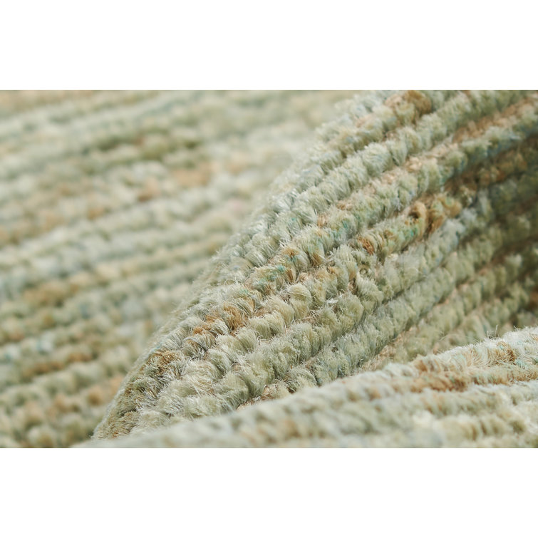 Green Hand-Knotted Abstract Cotton Runner Rug