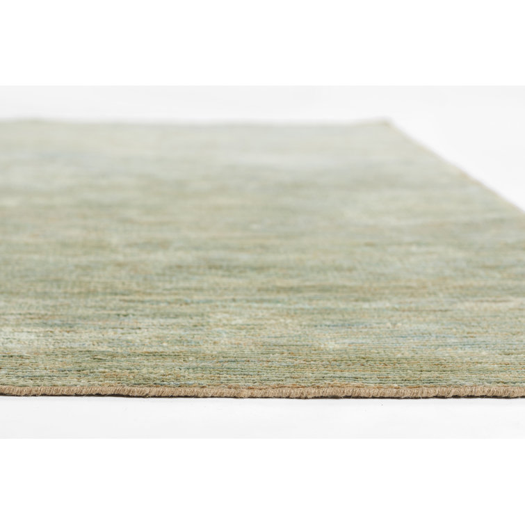 Green Hand-Knotted Abstract Cotton Runner Rug