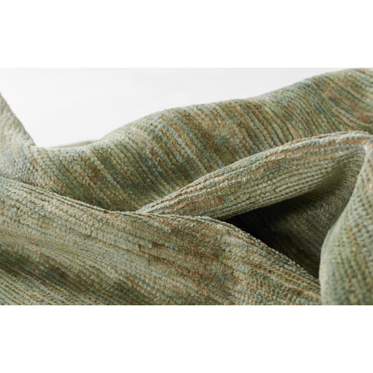 Green Hand-Knotted Abstract Cotton Runner Rug