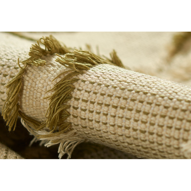 Green and Beige Flat Woven Rectangular Wool and Synthetic Rug