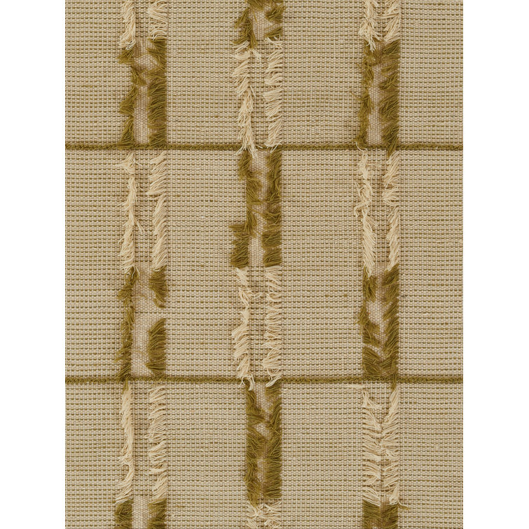 Green and Beige Flat Woven Rectangular Wool and Synthetic Rug