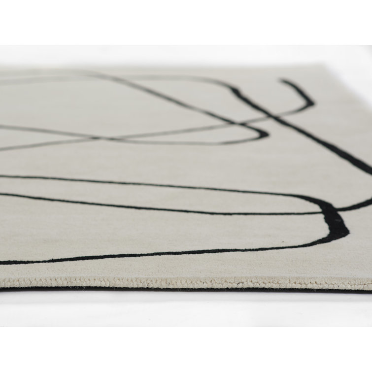 Shayla Whistler Abstract Hand-Tufted Wool Rug - White/Black, 5' x 8'