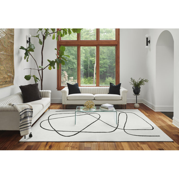 Shayla Whistler Abstract Hand-Tufted Wool Rug - White/Black, 5' x 8'