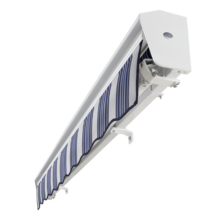 Forest Green Acrylic Motorized Retractable Patio Awning with Aluminum Hood