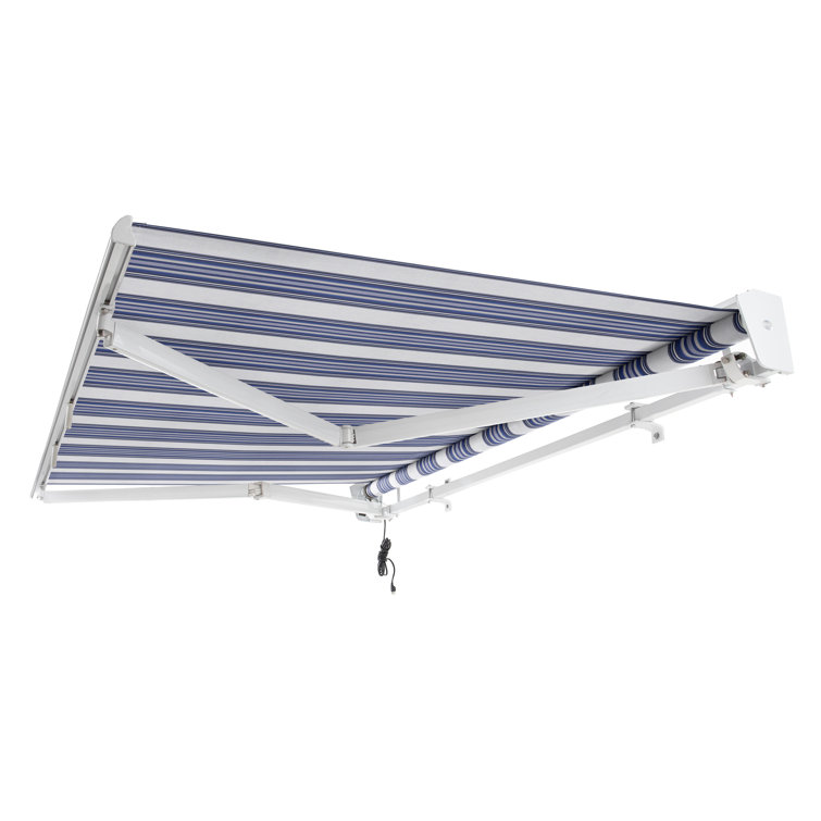 Forest Green Acrylic Motorized Retractable Patio Awning with Aluminum Hood
