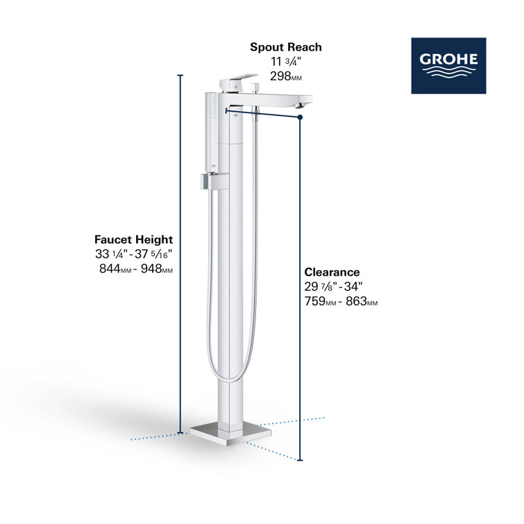 Modern Chrome Freestanding Tub Filler with Handshower