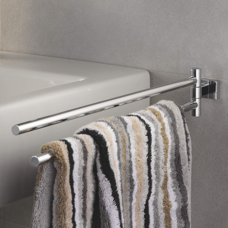 Chrome Wall Mounted Double Towel Bar with Swivel Arms