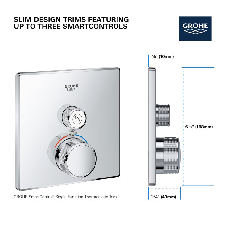 Gold Wall-Mounted Thermostatic Shower Trim with Push-Button Diverter