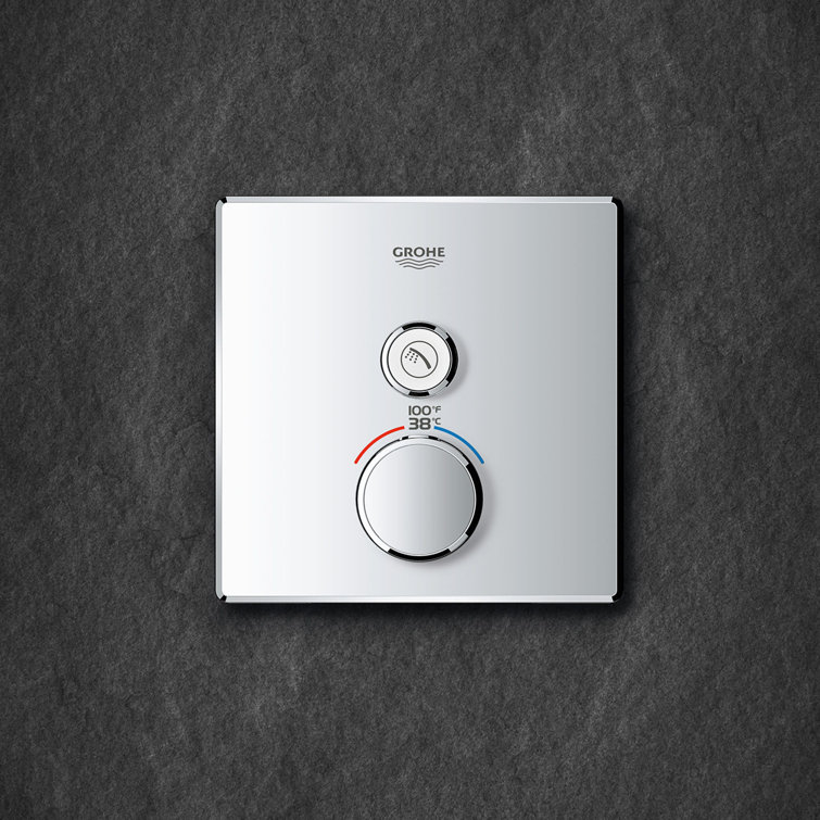 Gold Wall-Mounted Thermostatic Shower Trim with Push-Button Diverter