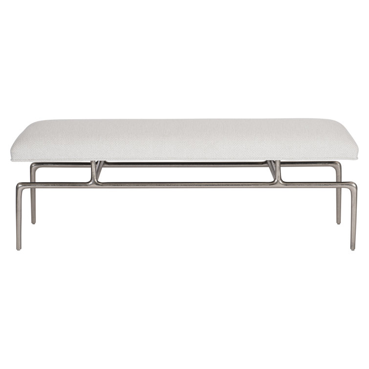 White Upholstered Oak and Nickel Transitional Bench