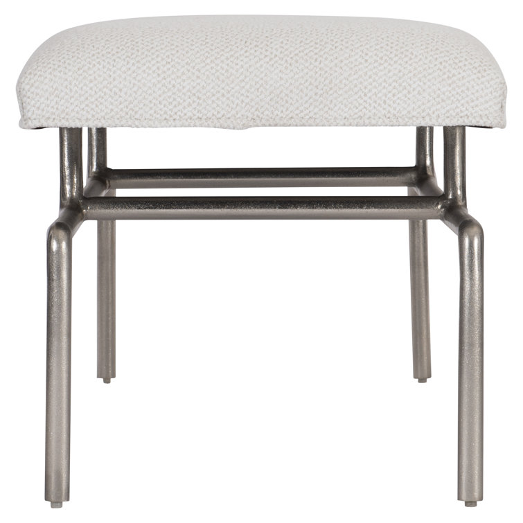 White Upholstered Oak and Nickel Transitional Bench