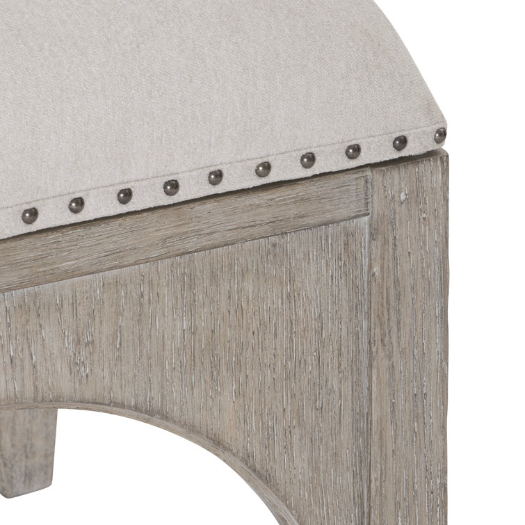 Gray Oak Upholstered Bench with Nailhead Trim