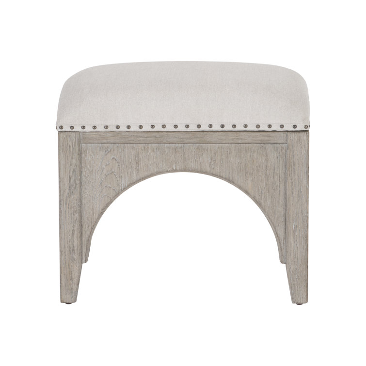 Gray Oak Upholstered Bench with Nailhead Trim
