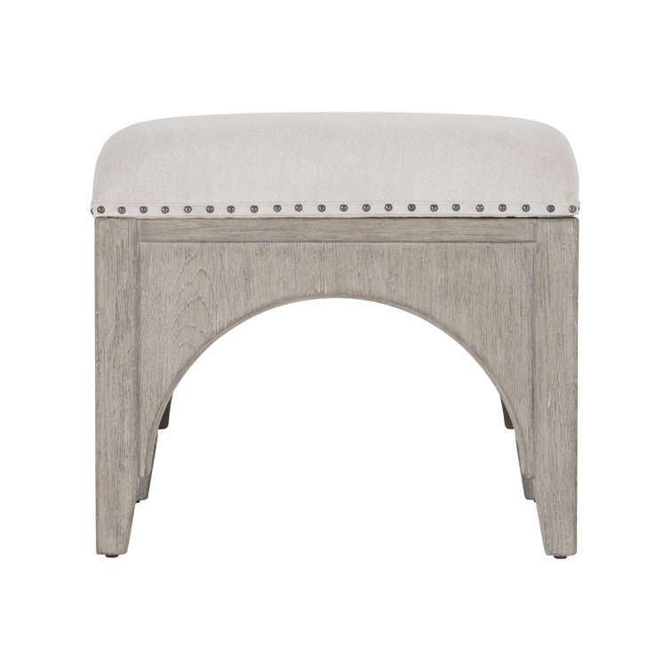 Gray Oak Upholstered Bench with Nailhead Trim