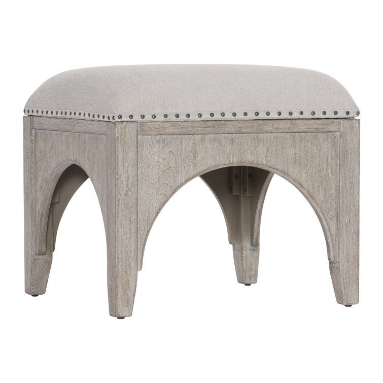 Gray Oak Upholstered Bench with Nailhead Trim